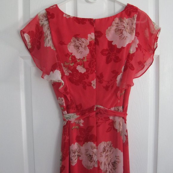 Adrianna Papell Maxi Floral Chiffon Dress in Soft Red and Pink Size 6 - Picture 6 of 10